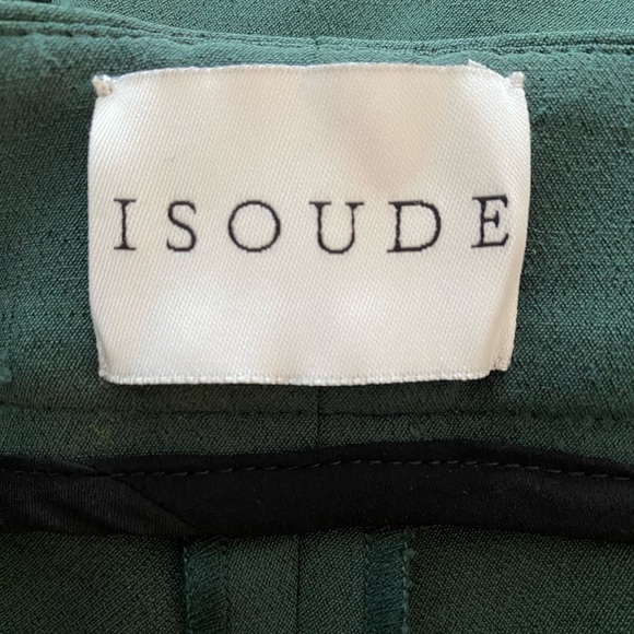 Isoude Green Straight Leg High Rise Pants, Women's Size 8, Designer Trousers - Picture 4 of 10
